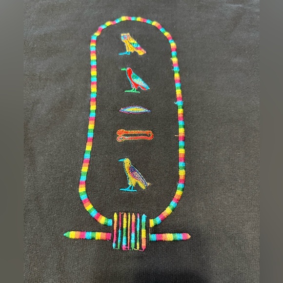 Vintage Darwish L Moonlight Egyptian Ancient Hieroglyphics Cotton Black Crewneck - Picture 5 of 8